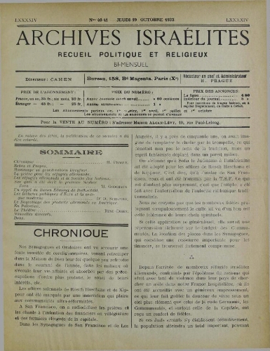 Archives israélites de France. Vol.94 N°40-41 (19 oct. 1933)